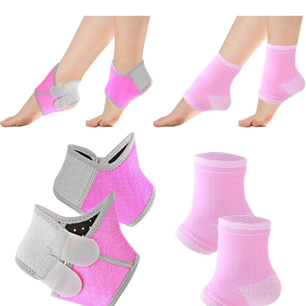o 2 Pairs Kids Ankle Brace Set, Knitted Ankle Sleeve Sock Support Pink